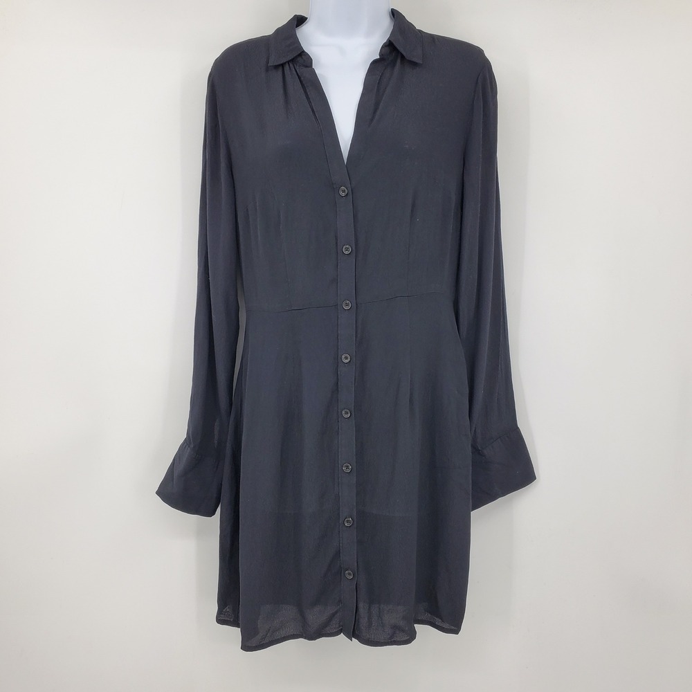 Abercrombie & Fitch Black Long Sleeve Button Front Shirt Dress Med Minimalist